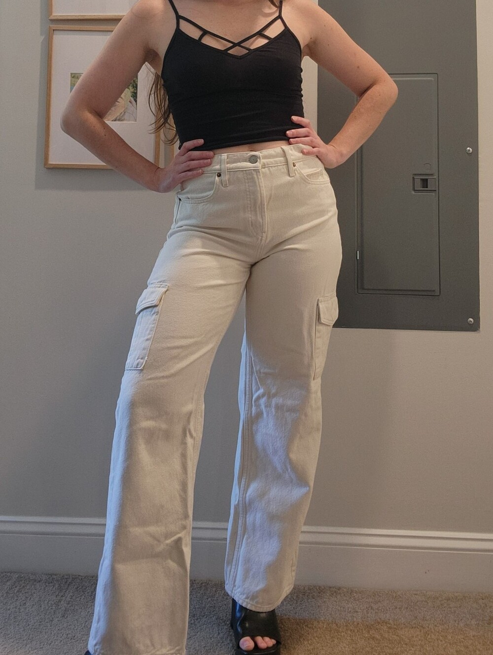 Women's Ivory Cargo Wide Leg Baggy Jeans
